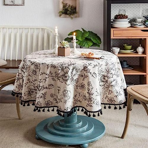 Baumwoll-Leinen-Tischdecke, runde Tischdecke mit Quaste, Florale runde Tischdecke für Küche, Esszimmer, Tischdekoration, Quasten-Tischdecke, Durchmesser 140 cm Baumwoll-Leinen-Tischdecke, runde Tischdecke mit Quaste, Florale runde Tischdecke für Küche, Esszimmer, Tischdekoration, Quasten-Tischdecke, Durchmesser 140 cm von IsolaY