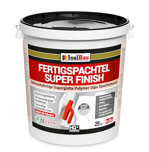 Isolbau Fertigspachtel Super Finish Q4 - Gebrauchsfertige, superglatte Polymer-Gips Fertig-Spachtelmasse für innen - 20 kg Eimer, Weiß von Isolbau