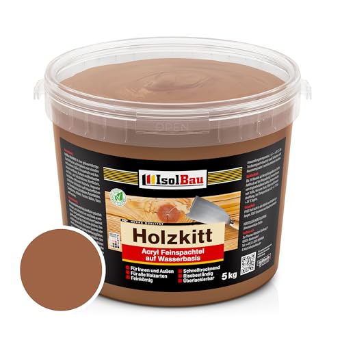 Isolbau - Holz-Spachtelmasse 5 kg - Spachtel für Außen und Innen - Reparaturspachtel - Fertigspachtel - Schnelltrocknend - Nussbaum (Nr. 3) von Isolbau