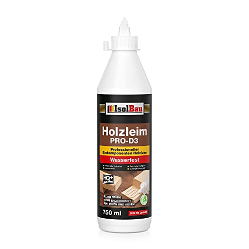 Isolbau Holzleim PRO-D3 - Extra starker Holzkleber für alle Holzarten, für Innen & Außen, Lösemittelfrei, Wasserfest - 750 ml (860 g) von Isolbau