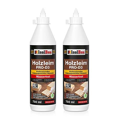 Isolbau Holzleim PRO-D3 - Extra starker Holzkleber für alle Holzarten, für Innen & Außen, Wasserfest, Lösemittelfrei - 2 x 750 ml (860 g) von Isolbau