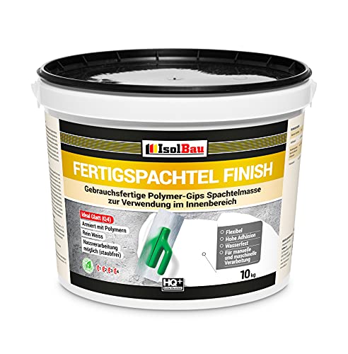 Isolbau Fertigspachtel Finish 10 kg, Glättspachtel Fugenspachtel, Gebrauchsfertige Polymer-Gips Fertig-Spachtelmasse für innen, Weiß Q1-Q6 von Isolbau