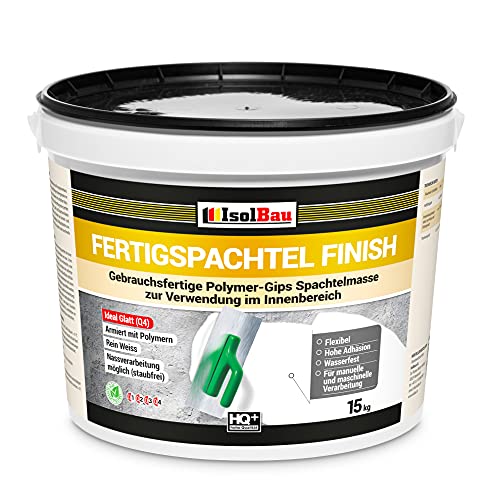 Isolbau Fertigspachtel Finish 15 kg, Glättspachtel Fugenspachtel, Gebrauchsfertige Polymer-Gips Fertig-Spachtelmasse für innen, Weiß Q1-Q7 von Isolbau