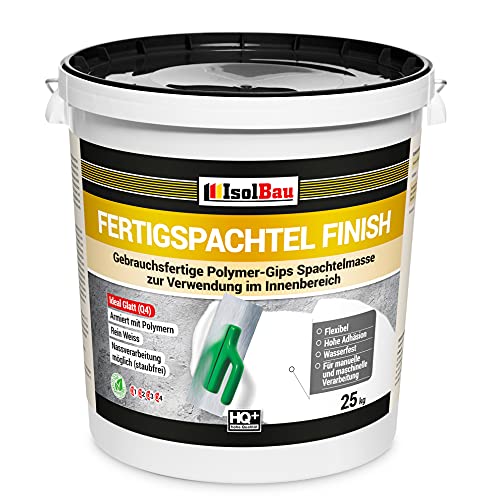 Isolbau Fertigspachtel Finish Q1-Q4 - Gebrauchsfertige Polymer-Gips Fertig-Spachtelmasse für innen - 25 kg Eimer, Weiß von Isolbau