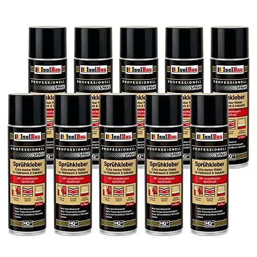 Isolbau Sprühkleber 10 x 500 ml - Extra starker Kleber für Heimwerk & Industrie - Klebe-Spray für Schaumstoff, Holz, Stoff, Leder, Filz uvm Isolbau Sprühkleber 10 x 500 ml - Extra starker Kleber für Heimwerk & Industrie - Klebe-Spray für Schaumstoff, Holz, Stoff, Leder, Filz uvm von Isolbau