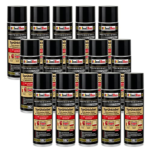 Isolbau Sprühkleber 15 x 500 ml - Extra starker Kleber für Heimwerk & Industrie - Klebe-Spray für Schaumstoff, Holz, Stoff, Leder, Filz uvm von Isolbau