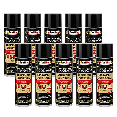 Isolbau Sprühkleber 10 x 500 ml - Extra starker Kleber für Heimwerk & Industrie - Klebe-Spray für Schaumstoff, Holz, Stoff, Leder, Filz uvm von Isolbau
