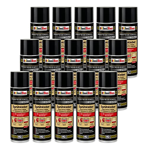 Isolbau Sprühkleber 15 x 500 ml - Extra starker Kleber für Heimwerk & Industrie - Klebe-Spray für Schaumstoff, Holz, Stoff, Leder, Filz uvm von Isolbau