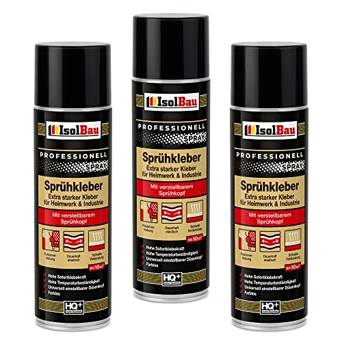 Isolbau Sprühkleber 3 x 500 ml - Extra starker Kleber für Heimwerk & Industrie - Klebe-Spray für Schaumstoff, Holz, Stoff, Leder, Filz uvm von Isolbau