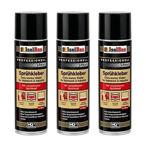 Isolbau Sprühkleber 3 x 500 ml - Extra starker Kleber für Heimwerk & Industrie - Klebe-Spray für Schaumstoff, Holz, Stoff, Leder, Filz uvm von Isolbau