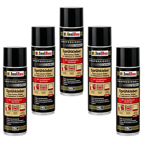 Isolbau Sprühkleber 5 x 500 ml - Extra starker Kleber für Heimwerk & Industrie - Klebe-Spray für Schaumstoff, Holz, Stoff, Leder, Filz uvm von Isolbau