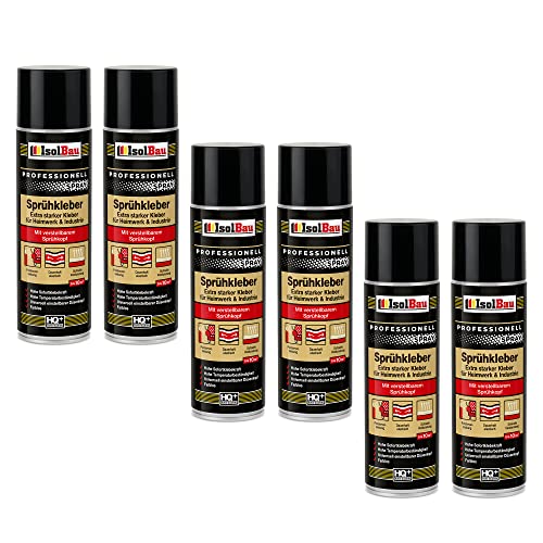 Isolbau Sprühkleber 6 x 500 ml - Extra starker Kleber für Heimwerk & Industrie - Klebe-Spray für Schaumstoff, Holz, Stoff, Leder, Filz uvm von Isolbau