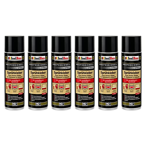 Isolbau Sprühkleber 6 x 500 ml - Extra starker Kleber für Heimwerk & Industrie - Klebe-Spray für Schaumstoff, Holz, Stoff, Leder, Filz uvm von Isolbau