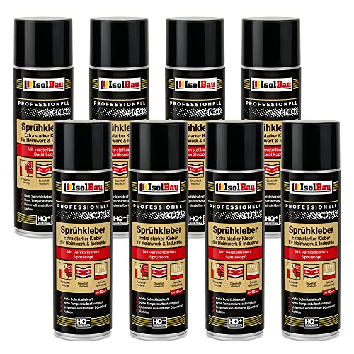 Isolbau Sprühkleber 8 x 500 ml - Extra starker Kleber für Heimwerk & Industrie - Klebe-Spray für Schaumstoff, Holz, Stoff, Leder, Filz uvm von Isolbau