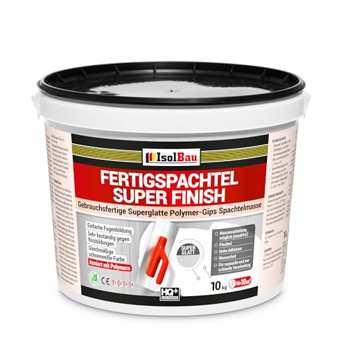 Isolbau Super Finish Spachtel 10 kg, Glättspachtel Fugenspachtel, Gebrauchsfertige Polymer-Gips Fertigspachtel Spachtelmasse für innen, Weiß Q1-Q6 von Isolbau