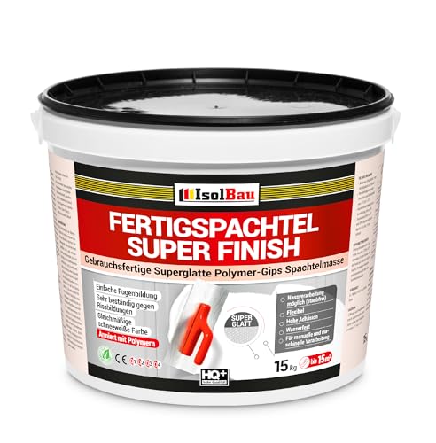 Isolbau Super Finish Spachtel 15 kg, Glättspachtel Fugenspachtel, Gebrauchsfertige Polymer-Gips Fertigspachtel Spachtelmasse für innen, Weiß Q1-Q7 von Isolbau