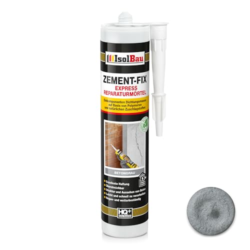 Isolbau Zement-Fix 1 x 300 ml Betongrau Express Reperaturmörtel - Dichtungsmasse für Fugen & Risse im Innen- & Außenbereich, Kartusche von Isolbau