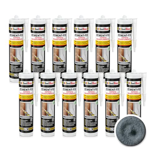 Isolbau Zement-Fix 12 x 300 ml Dunkelgrau Express Reperaturmörtel - Dichtungsmasse für Fugen & Risse im Innen- & Außenbereich, Kartusche von Isolbau