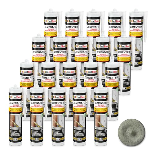 Isolbau Zement-Fix 20 x 300 ml Zementgrau Express Reperaturmörtel - Dichtungsmasse für Fugen & Risse im Innen- & Außenbereich, Kartusche von Isolbau