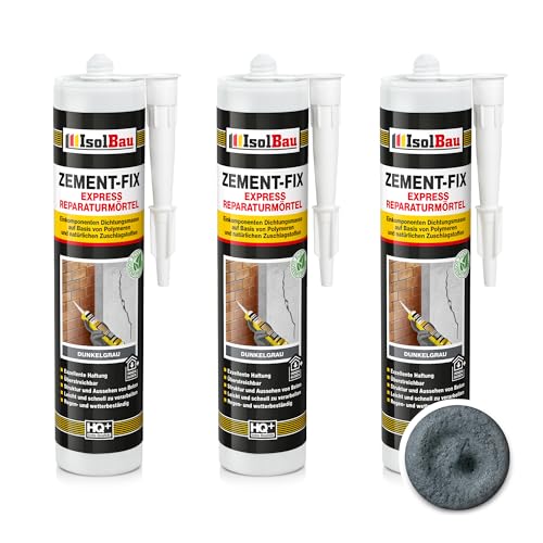 Isolbau Zement-Fix 3 x 300 ml Dunkelgrau Express Reperaturmörtel - Dichtungsmasse für Fugen & Risse im Innen- & Außenbereich, Kartusche Isolbau Zement-Fix 3 x 300 ml Dunkelgrau Express Reperaturmörtel - Dichtungsmasse für Fugen & Risse im Innen- & Außenbereich, Kartusche von Isolbau