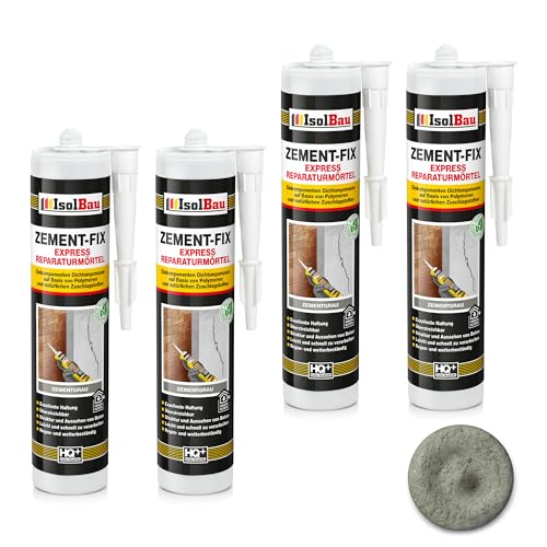 Isolbau Zement-Fix 4 x 300 ml Zementgrau Express Reperaturmörtel - Dichtungsmasse für Fugen & Risse im Innen- & Außenbereich, Kartusche Isolbau Zement-Fix 4 x 300 ml Zementgrau Express Reperaturmörtel - Dichtungsmasse für Fugen & Risse im Innen- & Außenbereich, Kartusche von Isolbau