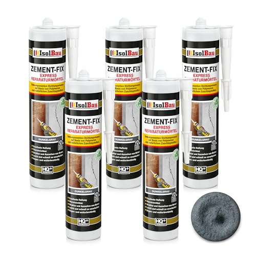 Isolbau Zement-Fix 5 x 300 ml Dunkelgrau Express Reperaturmörtel - Dichtungsmasse für Fugen & Risse im Innen- & Außenbereich, Kartusche von Isolbau