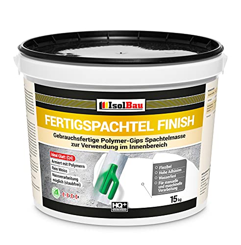 Isolbau Fertigspachtel Finish Q1-Q4 - Gebrauchsfertige Polymer-Gips Fertig-Spachtelmasse für innen - 15 kg Eimer, Weiß von Isolbau