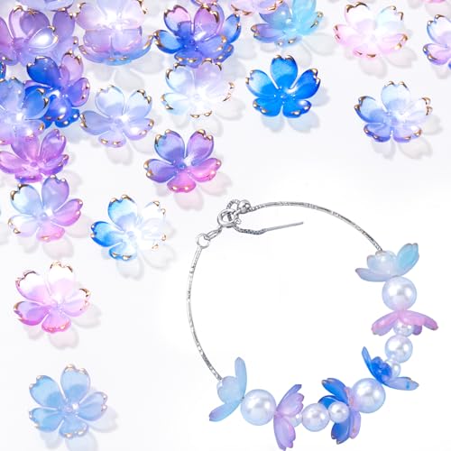Isslly 100 Stück Kirschblütenperlen zur Schmuckherstellung, blauer Farbverlauf, 5-Petal-Acryl-Blumen-Perlen, vergoldete Mini-Abstandshalter für Armbänder, Halsketten, Ohrringe, Schlüsselanhänger Isslly 100 Stück Kirschblütenperlen zur Schmuckherstellung, blauer Farbverlauf, 5-Petal-Acryl-Blumen-Perlen, vergoldete Mini-Abstandshalter für Armbänder, Halsketten, Ohrringe, Schlüsselanhänger von Isslly