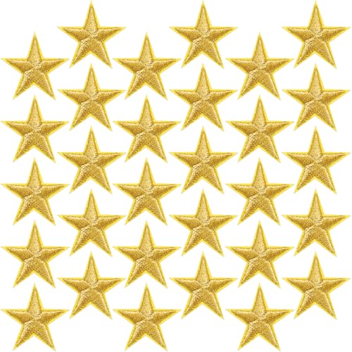 Isslly 30 Stück goldene Stern-Aufnäher zum Aufbügeln, bestickte Sternverzierungen für Kleidung, Hüte, Rucksäcke, Reparaturdekoration (3,8 x 3,8 cm) von Isslly