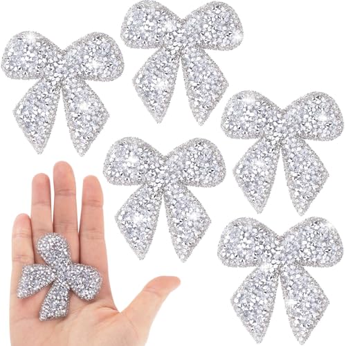 Isslly 6 x Strass-Aufnäher mit Schleife, glitzernde Applikation zum Aufbügeln, Glitzer, zum Aufnähen für Jacken, Jeans, Taschen, Hüte – Silber Isslly 6 x Strass-Aufnäher mit Schleife, glitzernde Applikation zum Aufbügeln, Glitzer, zum Aufnähen für Jacken, Jeans, Taschen, Hüte – Silber von Isslly