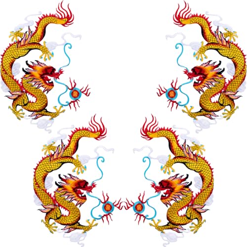 Isslly Drachenaufnäher zum Aufbügeln, chinesischer goldener Drache, Applikationen, zum Aufnähen auf Stoff, bestickte Drachenaufnäher, für Männer und Frauen, dekorative Flicken für Jacken, Jeans für von Isslly