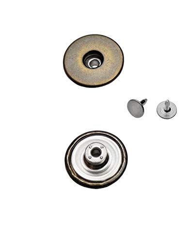 Jeansknöpfe Metallknopfe mit beweglichem Sockel ★ Rostfrei ★ in 14mm, 17mm und 20mm zur Auswahl (10 Stk. mit Nieten, 17mm Antik) von Ista Tools