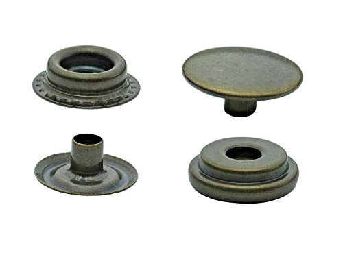 S-Feder oder Ring-Feder, Druckknöpfe 10mm, 12,5mm, 15mm Messing, rostfrei, Knopf, Press-Studs (20, 15mm Ring-Feder, Antik) von ISTA TOOLS