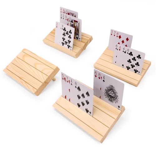Iswabard Spielkartenhalter für Erwachsene, 4er-Set, Spielkartenhalter, Organizer für Erwachsene, Senioren, Kinder, Holzkartenhalter, Spielkartenhalter für Kinder (Holz) von Iswabard