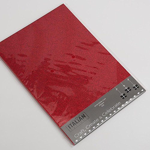 Italian Options 250 g/m² fusselfreies Glitzer-Karton-Bastelpapier, 10 Blatt, A4-Größe, Rot von Italian Options