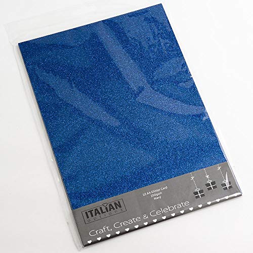 Italian Options 250 g/m² fusselfreies Glitzer-Karton-Bastelpapier, 10 Blatt, A4-Größe, Marineblau von Italian Options