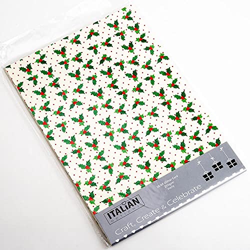 Italian Options 250 g/m² fusselfreies Glitzer-Karton-Bastelpapier, A4-Format, 10 Blatt, Weihnachts-Stechpalme von Italian Options