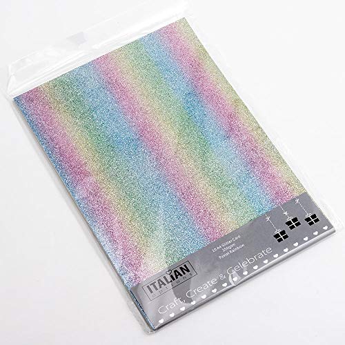 Italian Options 250 g/m² fusselfreies Glitzer-Karton-Bastelpapier, A4-Größe, Pastell-Regenbogenfarben, 10 Blatt Italian Options 250 g/m² fusselfreies Glitzer-Karton-Bastelpapier, A4-Größe, Pastell-Regenbogenfarben, 10 Blatt von Italian Options