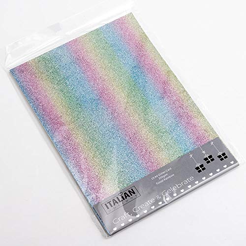 Italian Options 250 g/m² fusselfreies Glitzer-Karton-Bastelpapier, A4-Größe, Pastell-Regenbogenfarben, 10 Blatt von Italian Options