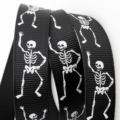 Italian Options Halloween-Band, gruselige Skelette, 16 mm x 5 m, schwarzes Ripsband von Italian Options