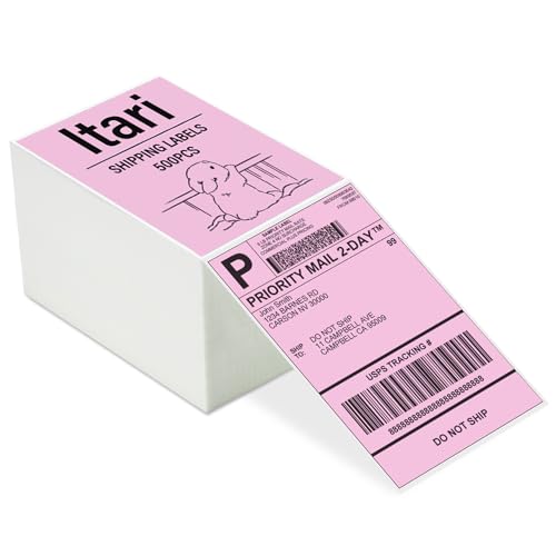 Itari 4×6 Versandetiketten - Etiketten selbstklebend(100mm x 150mm), Thermopapier mit Perforation für Etikettendrucker, Kompatibel mit Etsy, Shopify, eBay, FedEx, UPS, DHL, 500 Etiketten, Rosa von Itari