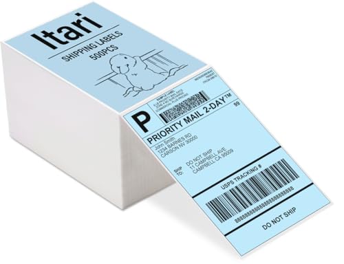 Itari 4×6 Versandetiketten - Etiketten selbstklebend(100mm x 150mm), Thermopapier mit Perforation für Etikettendrucker, Kompatibel mit Etsy, Shopify, eBay, FedEx, UPS, DHL, 500 Etiketten, Blau von Itari