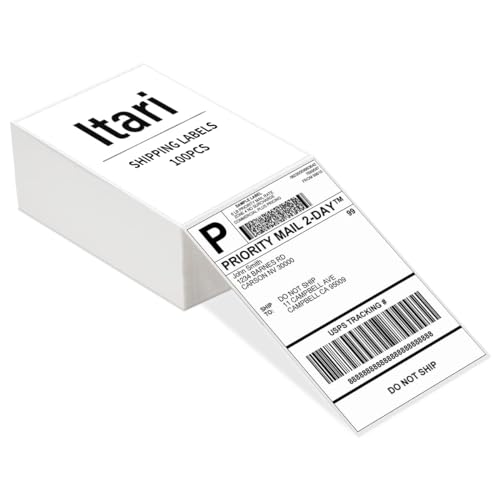 Itari 4×6 Versandetiketten - Etiketten selbstklebend(100mm x 150mm), Thermopapier mit Perforation für Etikettendrucker, Kompatibel mit Etsy, Shopify, eBay, FedEx, UPS, DHL, 100 Etiketten, Weiß von Itari