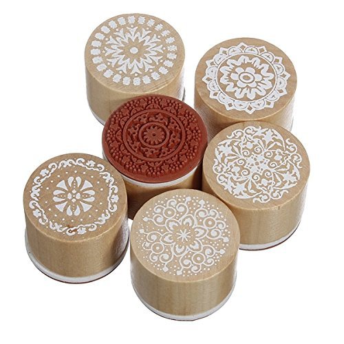 Itian 6ST Vintage-Stil Rund Geformte Hölzerne Stempel in Verschiedenen Blumen Blumenmuste von Itian