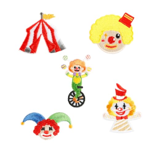5 Stück schöne Clown-Aufnäher zum Aufnähen, Zirkus-Serie, zum Aufbügeln, Kleidung, Nähen, Clown, Eisen, Zirkus-Serie, bestickt für Kleid, Jeans, 5 Stück 5 Stück schöne Clown-Aufnäher zum Aufnähen, Zirkus-Serie, zum Aufbügeln, Kleidung, Nähen, Clown, Eisen, Zirkus-Serie, bestickt für Kleid, Jeans, 5 Stück von Itkcozcg