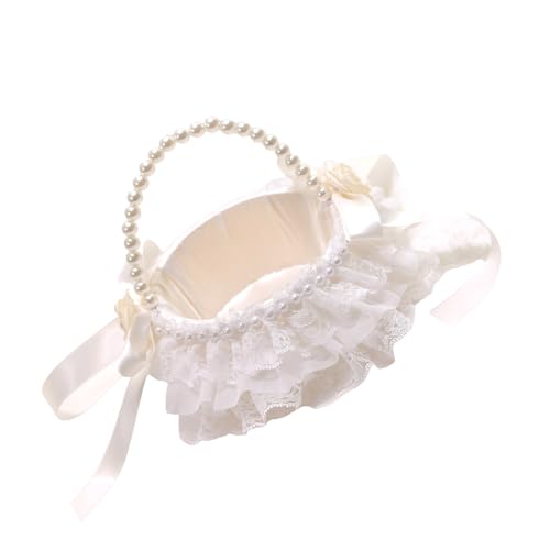 Hochzeitskörbe für Blumenmädchen mit Perlengriff, Spitze, Rüschen, Schleife, Blumenkörbe für Hochzeitszeremonie, weiße Schleife Hochzeitskörbe für Blumenmädchen mit Perlengriff, Spitze, Rüschen, Schleife, Blumenkörbe für Hochzeitszeremonie, weiße Schleife von Itkcozcg