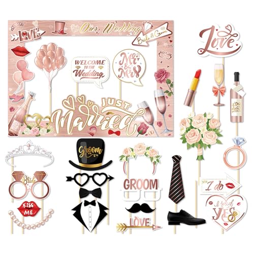 Hochzeitsparty-Zubehör, Foto-Requisiten und Rahmen-Set für besondere Momente, lustige Selfie-Hintergrunddekoration, Outdoor-Hochzeitsfoto-Requisiten Hochzeitsparty-Zubehör, Foto-Requisiten und Rahmen-Set für besondere Momente, lustige Selfie-Hintergrunddekoration, Outdoor-Hochzeitsfoto-Requisiten von Itkcozcg