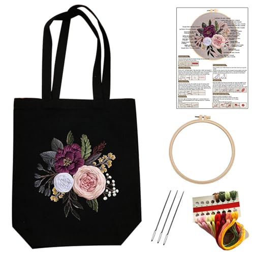 Itkcozcg Handgefertigtes Stickset aus Segeltuch mit Blumenmuster, Nadelgriff oben, Tasche, Stickerei-Starter-Kits, Nähsets Itkcozcg Handgefertigtes Stickset aus Segeltuch mit Blumenmuster, Nadelgriff oben, Tasche, Stickerei-Starter-Kits, Nähsets von Itkcozcg