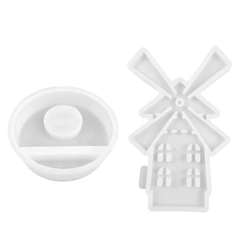 Itkcozcg Silikonform für Kerzenständer aus Gips, Kerzensockel, Haus, Windmühle, Kerzenhalter, stilvolle Heimdekorationsform von Itkcozcg