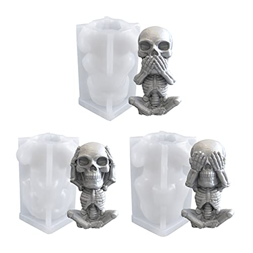 Itkcozcg Silikonform für Modeschmuck, 3D-Totenkopf-Kerze, Epoxidharz, Halloween-Skelett-Modellierung von Itkcozcg